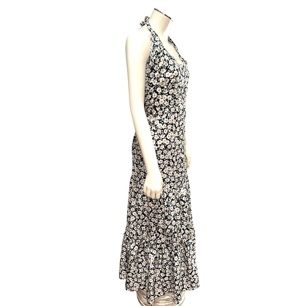 Pretty Garden M Navy White Floral Halter Backless Tiered Ruffle Maxi Boho Dress - Picture 3 of 11